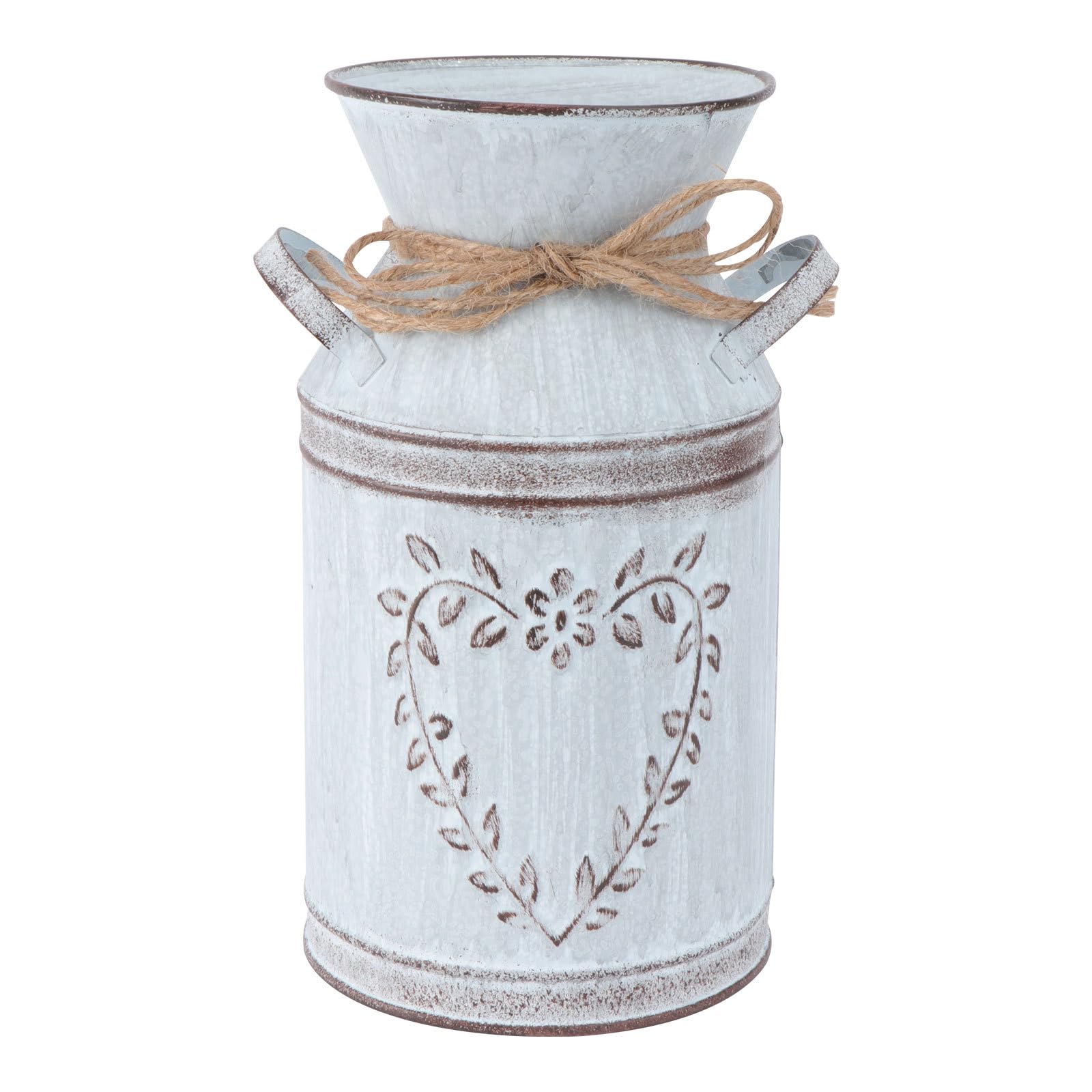 Happyyami Metal Shabby Chic Flower Vase Rustic Vintage Jug Vase for Flowers with Heart Shaped for Wedding Garden Office Christmas Decor 19.5cm