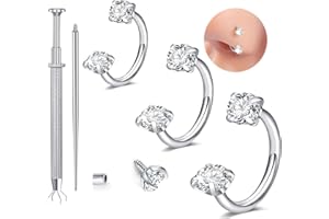 Longita 6mm 7mm 8mm 18g Horseshoe Nose Ring for Women Double Gem Horse Shoe Nose Ring Hoop Surgical Steel Silver Cartilage Helix Tragus Earring Hoops Labret Lip Piercing Jewelry Small Septum Rings 18g