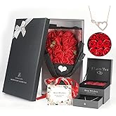 Rose Bouquet Rosas Eternas Preserved Rose Bouquet 18 Flower Bouquet with Beautiful Love Necklace, Unique Gift for Birthday, Valentine's Day, Mother's Day, Thanksgiving, Christmas, Anniversary(Red)