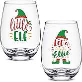 Domensi 2 Pcs Christmas Wine Stemless 15 oz Funny Drinking Glasses Xmas Lights Elf Santa Jingle Holiday Wine Glass for Women Mom Coworker Friends Family Birthday Party Gift(Cute)
