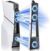BRHE PS5 Slim Cooling Fan, 10.5 Inches, Quiet 28dB(A) Air Cooling System with 3 Fans, USB 3.0 Port, LED Light, Compatible with PS5 Slim Digital/Discs Edition