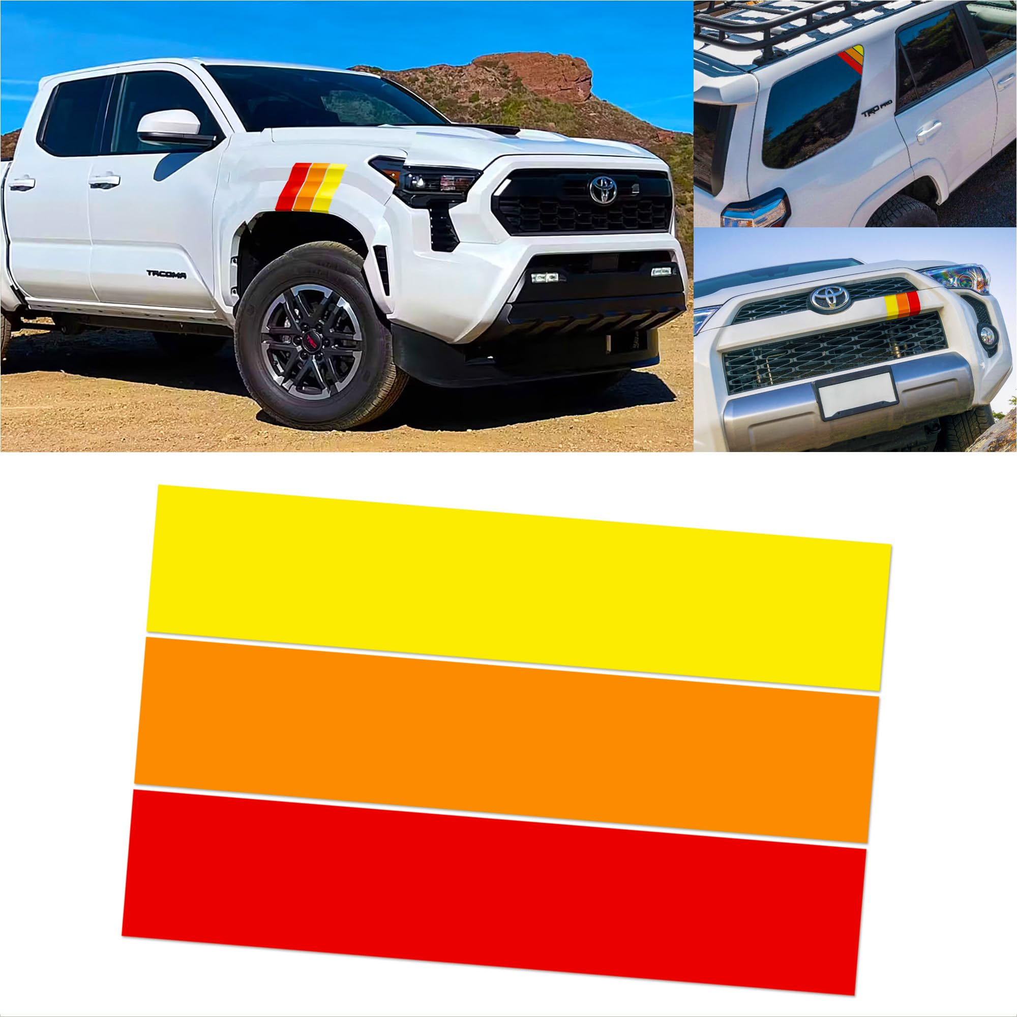 Photo 1 of GRITKULTURE 10-Inch Classic Retro Tri-Color Stripe Decal Sticker for Toyota Truck Tacoma 4Runner Tundra Rav4 Accessories, Land Cruiser for Grille Fender Hood Side Skirt Bumper Side Mirror
