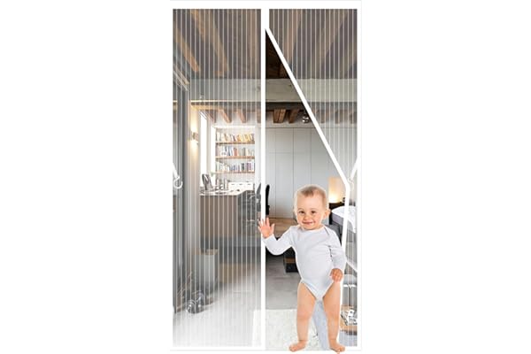 White Magnetic Screen Door Fits Door Size 32x80in Screen Size 34x82in Heavy Duty Mesh Full Frame With Magic Tape