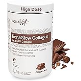 Bonavit Collagen Peptides - Type I & III - Premium Hydrolyzed Collagen Powder - with Digestive Enzymes & Probiotics - High Dosis of Collagen & Protein - 14 Servings - BonaGlow Chocolate