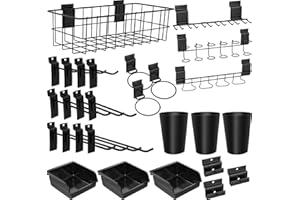 BeapTcely 28 Pieces Slatwall Accessories Organizer Kit with Slatwall Hooks, Slatwall Bins, Slatwall Cups, Slatwall Basket, Slatwall Screwdriver Holders for Organizing Various Tools (28, Black)