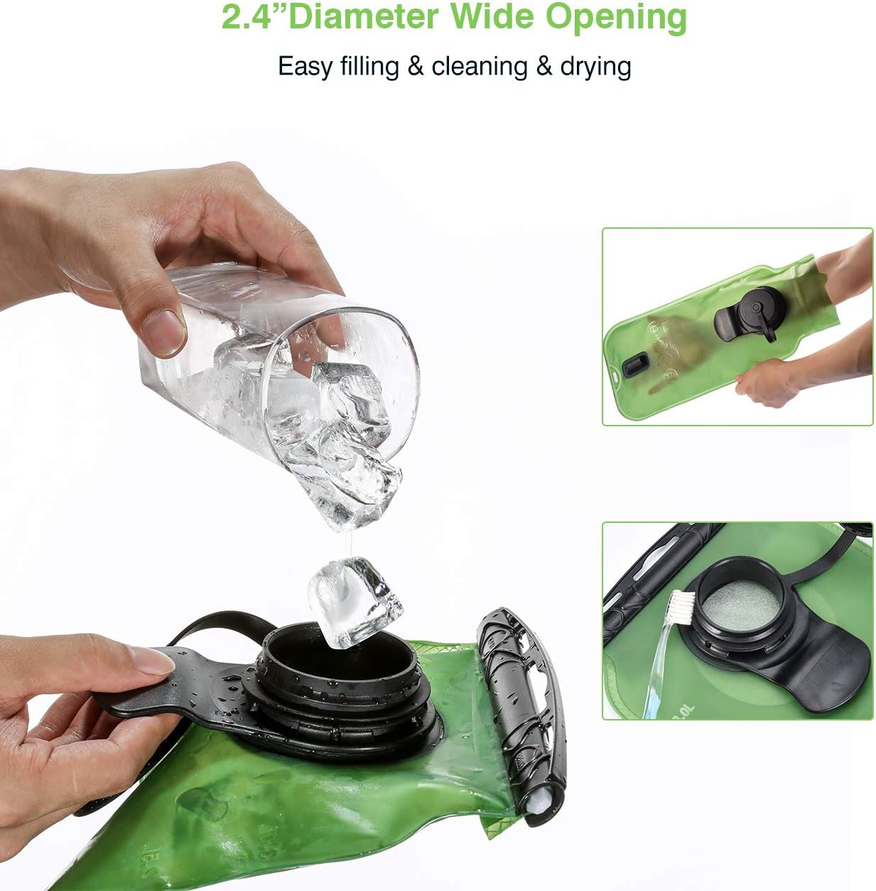 OMORC 3L Hydration Bladder, BPA Free Military Class Water Reservoir, Leakproof Hydration Bladder with Wide Opening Self-Locking Valve for Hiking Walking Biking Climbing Cycling Running, Green : Sports & Outdoors