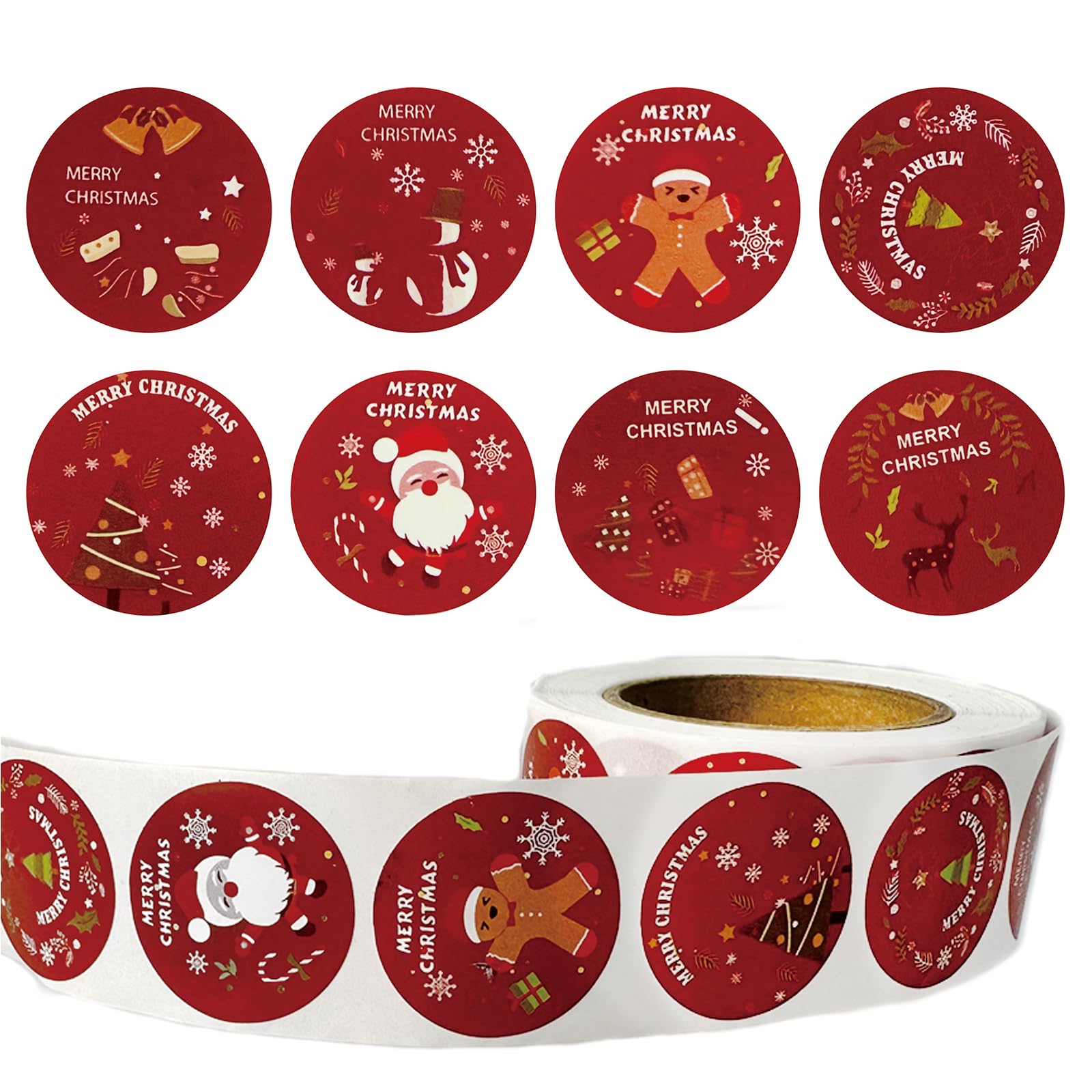 Christmas Sticker 500pcs Round Red Roll - Christmas Pattern Envelope Sealing Stickers Decorative Tag for Gift Party Decoration