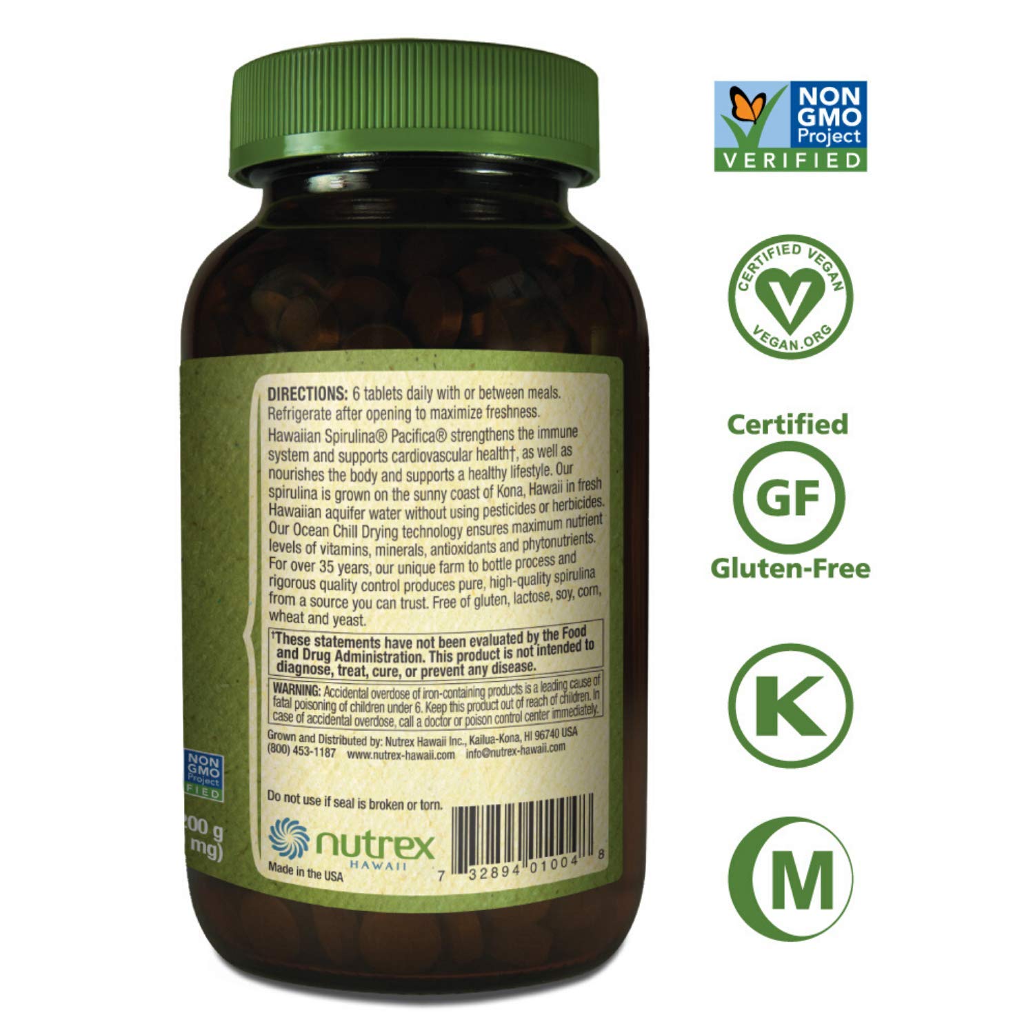 Pure Hawaiian Spirulina500 mg Tablets 400 Count Natural Premium