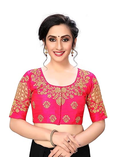 Women's Multicolor Flower Embroidery Sleeves Design Silk Readymade Blouse For Saree and Lehenga Choli