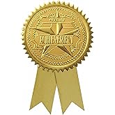 PaperDirect Embossed Seal of Achievement Gold Foil Ribbon Certificate Seals, 2 Inch, Self Adhesive, 100 Count, Embossed Seals for Certificates, Achievement Award Stickers for School, Work, Diploma