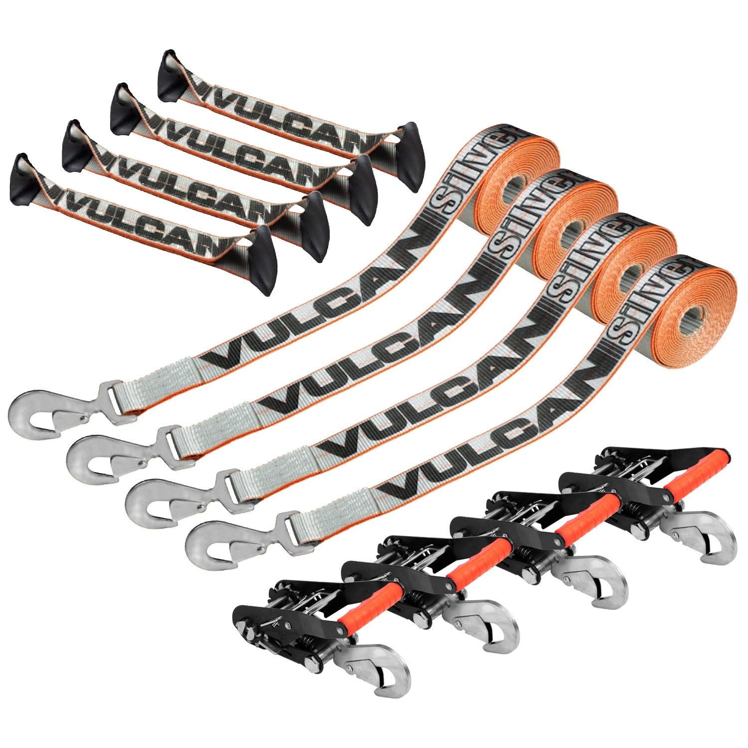 8-Point Heavy-Duty Tie Down Kit With Chains & Ratchets – 4000 Lb Load Limit, Includes Carry Bag For Car Hauling