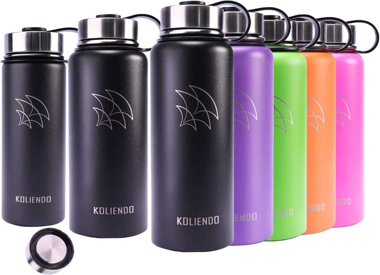 KOLIENDO Water bottle Stainless steel Double walled 500ml 900ml 1100ml vacuum insulated wide mouth thermos 2lids for Fitness Outdoor sports