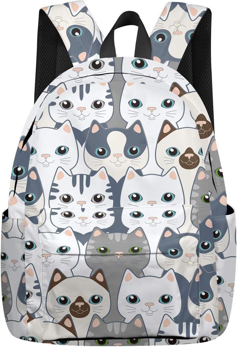 Cute School Backpack for Girls Lightweight Cat Prints Bookbag College Daypack Laptop Bag with 2-pockets