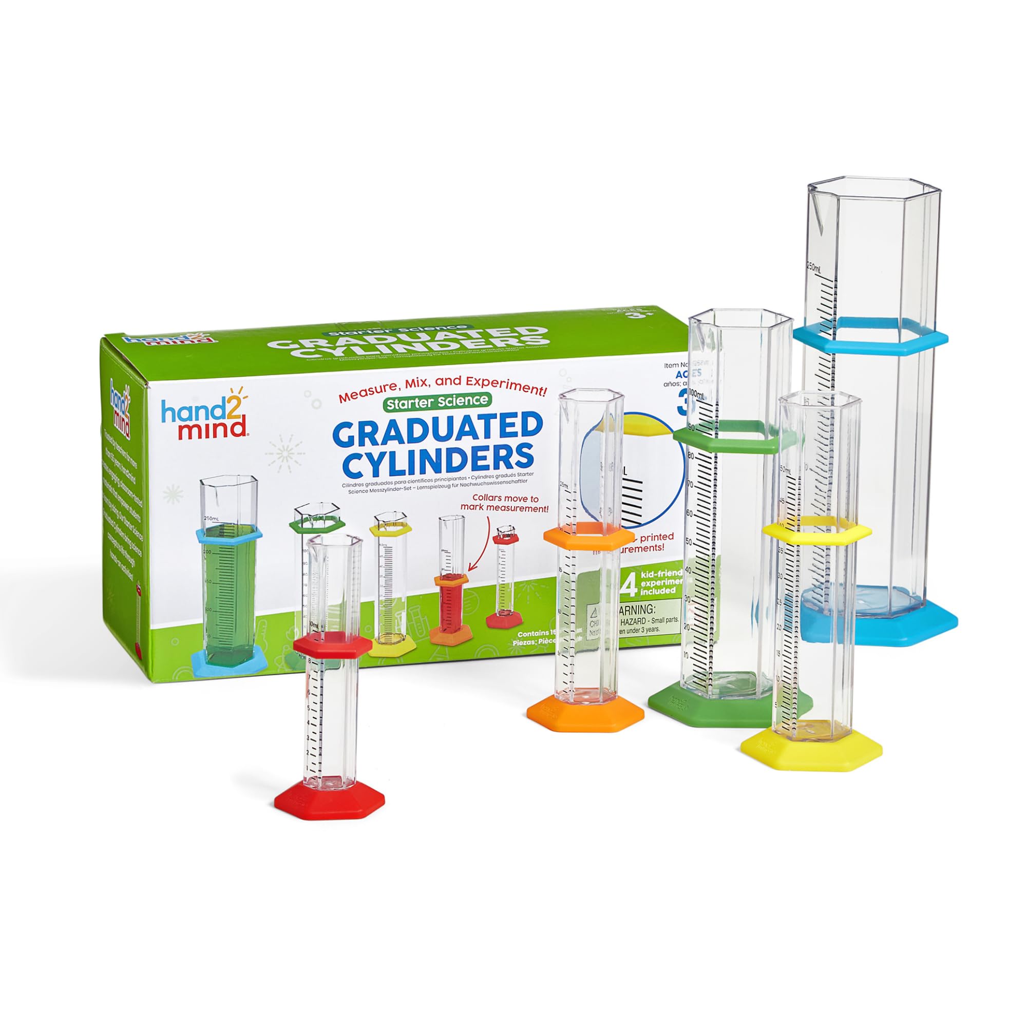 Hand2mind Starter Science Graduated Cylinder Set, Science Lab Equipment for Kids, Measuring Toys, Educational Science Kits, Chemistry Set, Science Supplies for Classroom (Set of 5)