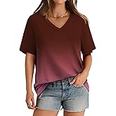 Aokosor Womens V Neck Short Sleeve T Shirts Summer Tops 2025 Casual Loose Tees Trending Now S-4XL