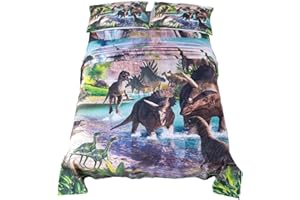ADASMILE A & S Dinosaur Sheets Twin for Kids 3D Dinosaur Bedding for Boys T-Rex Dino Bed Sheet Kids Bedding Sheets Set Include Flat Sheet Fitted Sheet and 1 Pillow Case Home Bedroom Decor