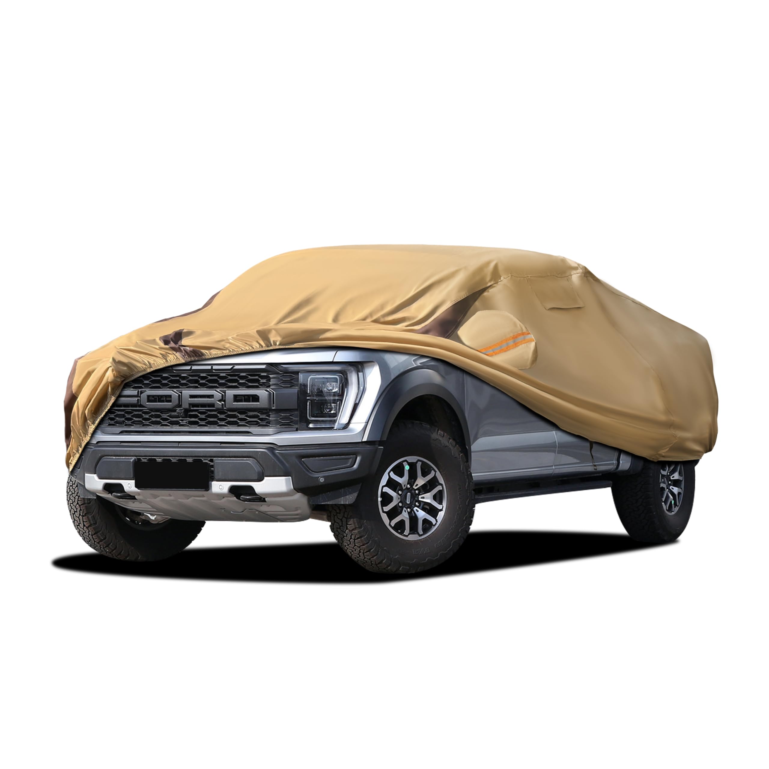 Photo 1 of (USED/FAIR) FSGRICH F150 Car Cover Waterproof All Weather Compatible with Ford F150, Outdoor Heavy Duty Anti-UV Car Covers Rain Sun Snow Protection with Zipper and Windproof Buckle(Camel with Brown)