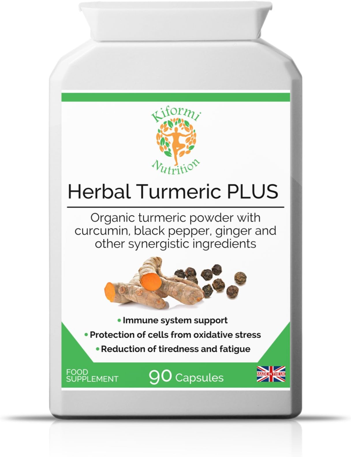 Herbal Turmeric Plus | High Strength | Turmeric with Curcumin Black Pepper Capsules | Vegan | Equivalent to 1580mg (95% Curcumin) | Immune System & Joint Support | 90 Capsules | Made in The UK