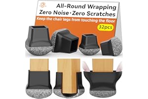 PROTSTORLIFE 32pcs Chair Leg Floor Protectors for Hardwood Floor |Protect Wood Tile Floors Chair Leg Caps with Wrapped Felt Pads| Anti-Scratch Reduce Noise |Fit Angled Chair Legs| Black Square S Fit:0.6"-0.75"