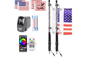 UNI-SHINE 2PCS 2FT LED Whip Lights with RGB Chasing Lights with APP & Remote Control, Music Antenna Whip Light for Can-Am UTV ATV RZR Can-Am SXS Polaris Offroad Truck
