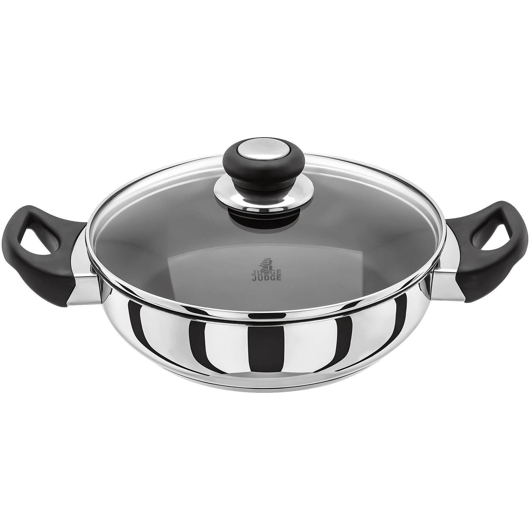 Judge Vista J231A Stainless Steel Non-Stick Sauteuse 24cm Frying Pan with Shatterproof Glass Lid, Induction Ready, Oven Safe, 25 Year