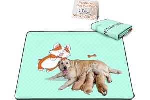 GOLOPET Washable Pee Pads for Dogs 68x52in 1-Pack Thick Reusable Puppy Pads Extra-Absorbent Prevent Leakage Non-Slip for Puppy Playpen, Crate, Whelping Box, Potty Training Reusable,Blue