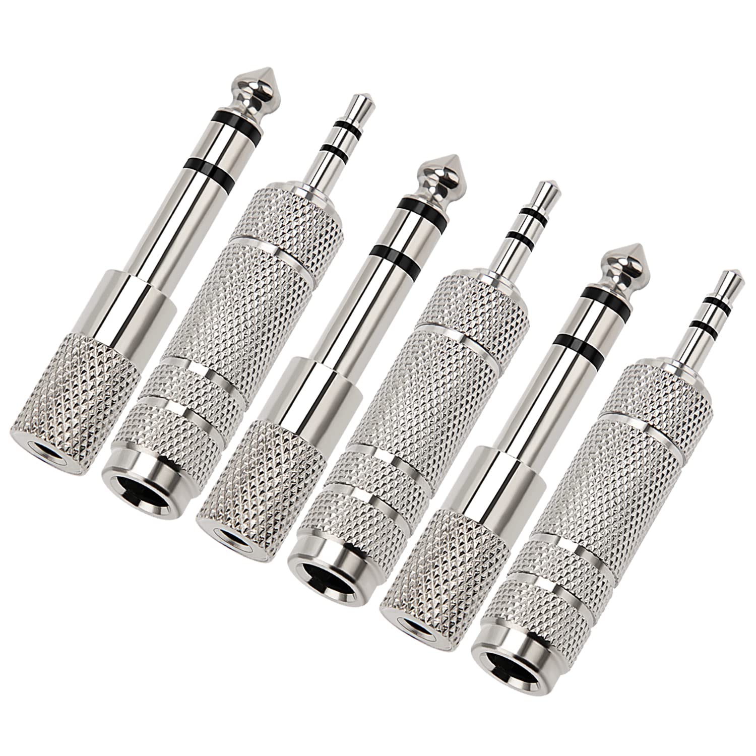 KUOQIY 6 PCS Headphone Adapter, 6.35mm Male Plug to 3.5mm Female Jack & 3.5mm Male Plug to 6.35mm Female Jack Audio Stereo TRS Converter for Headphone, Microphone, Nickel-Plated