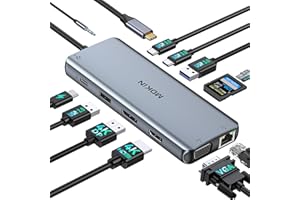 USB C Docking Station Dual Monitor,Laptop Docking Station 3 Monitors,MOKiN 12 in1 USB C Dock Hub Multiport Adapter with 4K HDMI+DisplayPort+VGA,100W PD,4 USB Ports,Ethernet,SD,Audio for Dell/HP/Lenovo