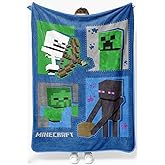 Jay Franco Plush Throw Blanket – 46" x 60" Inch Cartoon Kids Soft & Cozy Fleece Throw for Bedroom & Couch Décor, Official Licensed Product, Blue - Minecraft