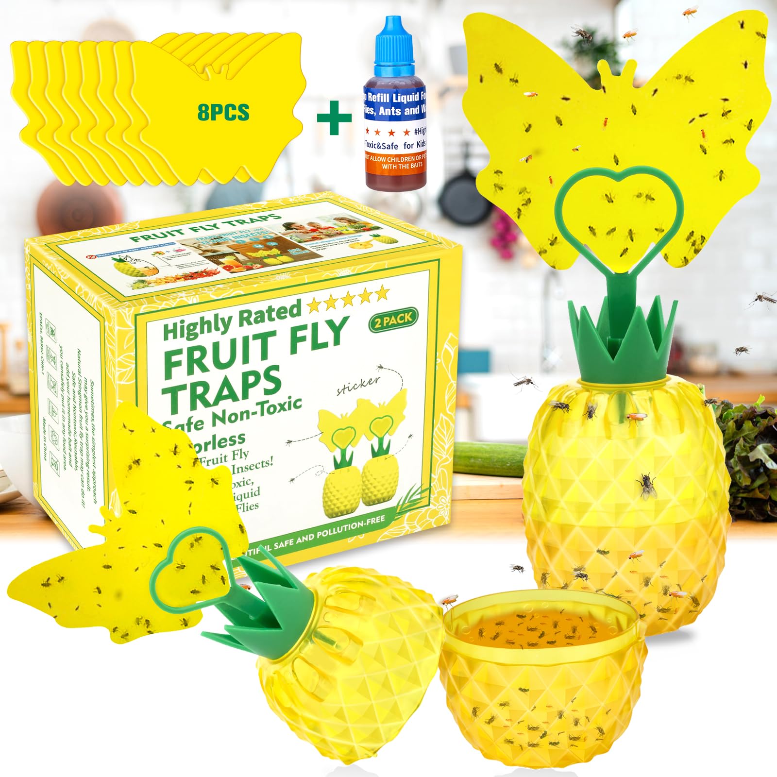 Photo 1 of Fruit Fly Traps with 8Pcs Sticky Pads, Gnat Traps with Bait Fruit Fly Traps for Indoors Outdoor Odorless Fly Catcher Gnat Fruit Flies Trap Fly Insect Trap for Plant House Kitchen(2 Pack)