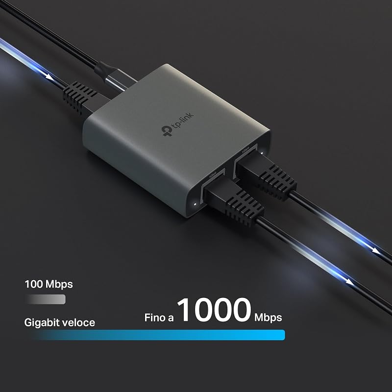 EH210 Sdoppiatore Ethernet Gigabit, Velocità Gigabit 1000 Mbps da 1 a 2, Compatibile con Cavi Ethernet di Cat 8/7/6/5e/5, Involucro in Leghe di Alluminio, Plug&Play
