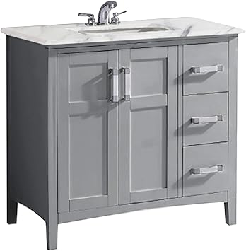 Amazon Com Simplihome Winston 36 Inch Contemporary Bath Vanity In Warm Grey With Bombay White Engineered Quartz Marble Extra Thick Top Home Improvement