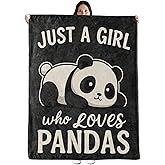 Oertud Panda Gifts, Just a Girl Who Loves Pandas Theme Flannel Blanket for Women, Cute Animal Throw Blankets for Kids, Girls, Travel Camping Sofa Living Room Decor 50x60 in