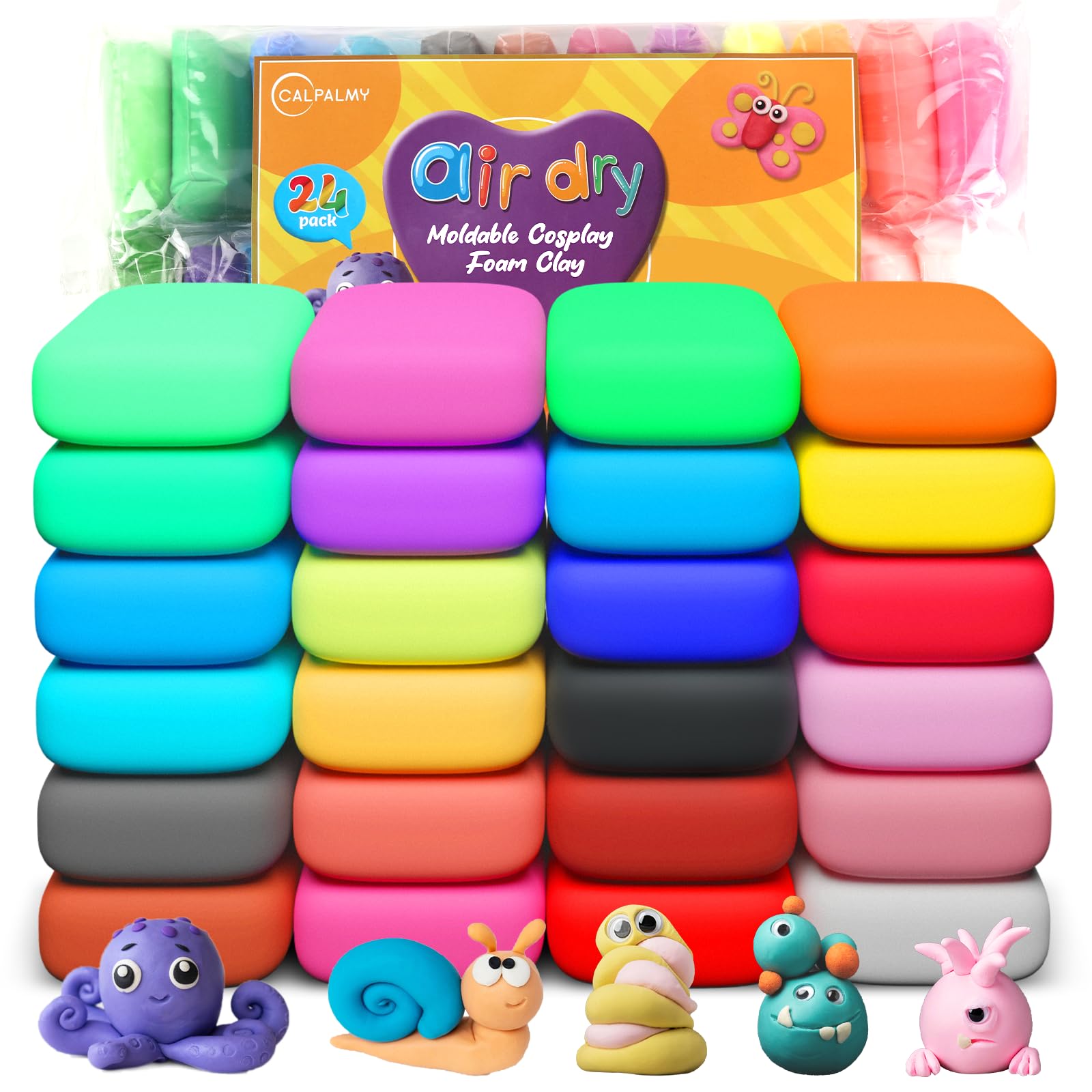 Photo 1 of CALPALMY Air Dry Clay, 24-Pack Colors Moldable Cosplay Foam Clay for Kids Gifts Partty and School Project Supplies, Perfect for Crafts Sculpting and Artistic Projects (8.5oz/Pack)