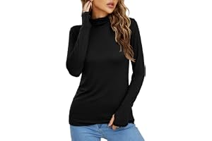 LUYAA Women's Long Sleeve Turtleneck Lightweight Slim Active T Shirts Thumb Holes for Fall Spring Winter