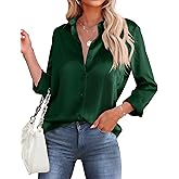 HOTOUCH Button Down Shirts for Women Satin Silk Collared Dressy Casual Blouses Loose Long Sleeve Office Work Tops