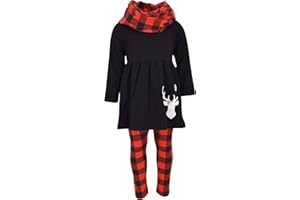 Unique Baby Girls Kids Toddler 3pc Outfit Set Long Sleeve Cotton Blend Tunic Top Leggings and Scarf