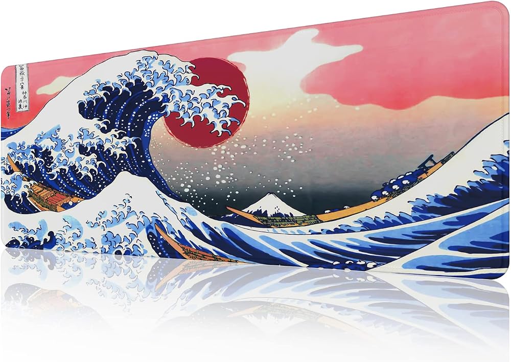 EFISH Kanagawa Surfing Mouse Pad Extended XL 31.5 x 11.8 x 0.12 in stitched