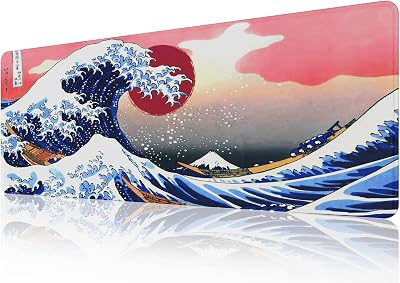 EFISH Kanagawa Surfing Mouse Pad Extended XL 31.5 x 11.8 x 0.12 in stitched