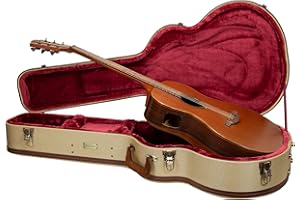 Crossrock Master Series OM Acoustic Guitar Case for Martin 000-14 Fret | Classic Fabric Tweed Exterior, Re-Engineered Shell, Leather Handle & Deep Red Velvet Interior