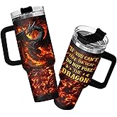 34HD Dragon Coffee Tumbler with Handle & Straw, 40oz Do Not Poke The Dragon Mug, Gifts for Fathers Day Birthday Christmas, Unique Gifts for Dad Brother Friend Uncle Boyfriend Boy