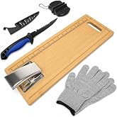 EXJIOTA Fish Cleaning Board, Fish Fillet Board with Clamp Knife &amp; Gloves | Fich Cutting Board Portable Fishing Measuring Board, Fish Cleaning Kit Gifts for Fishing Man Woman