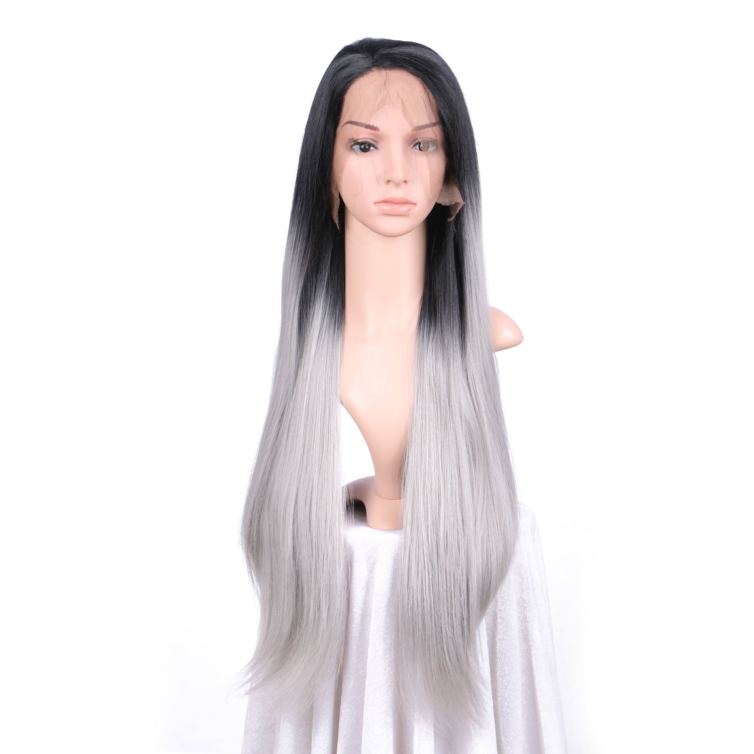 Buy Beata Hair Long Straight Ombre Silver Grey Dark Roots