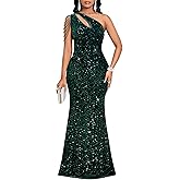 Cololura Women Sequin Elegant Sexy One Shoulder Tassel Mermaid Bodycon Cocktail Evening Dress