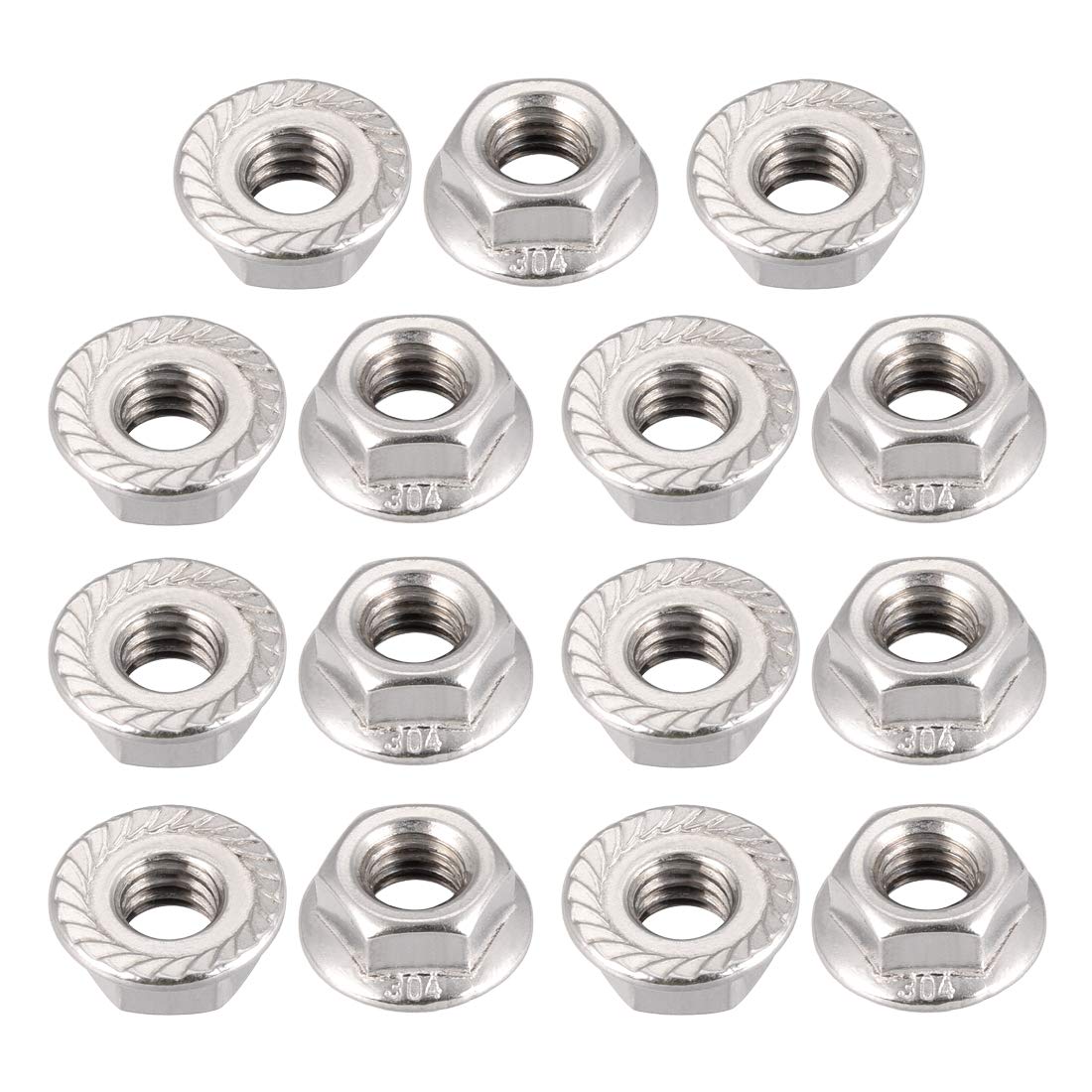 sourcing map 5/16-18 Serrated Flange Hex Lock Nuts, 304 Stainless Steel, 15 Pcs