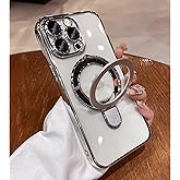 LXK Magnetic Invisible Stand for iPhone 15 Pro Max Case Compatible with MagSafe, Military-Grade Protection, with Camera Protector, Clear Scratch-Resistant Back Case for iPhone 15 ProMax (Silver)