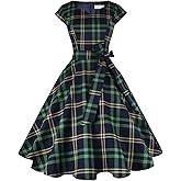 Kingfancy Women Vintage 1950s Dress Retro Cocktail Party Swing Dresses with Cap Sleeves