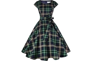 Kingfancy Women Vintage 1950s Dress Retro Cocktail Party Swing Dresses with Cap Sleeves