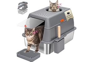 BEST JAJA Stainless Steel Litter Box with Lid, SUS304 Metal Cat Litter Boxes, Enclosed Extra Large Kitty LitterBox High Wall, Jumbo Cat Toilet with Triple Pedal, Non-Sticky, Anti-Leakage (XL Grey)