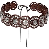JUXCOKO Women Western Disc Belt Boho Disk Concho Leather Belts Adjustable Knot Tie Waist Belts for Dresses